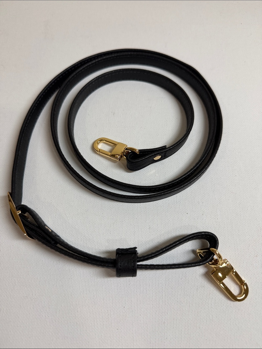 Black Leather Crossbody Strap with Gold Hardware